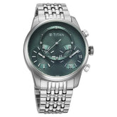 Titan Micromotors Analog Men's Watch with Independent Hour, Minute and 2nd Sub-Dial with Green Dial and Stainless Steel Strap, 90179SM01